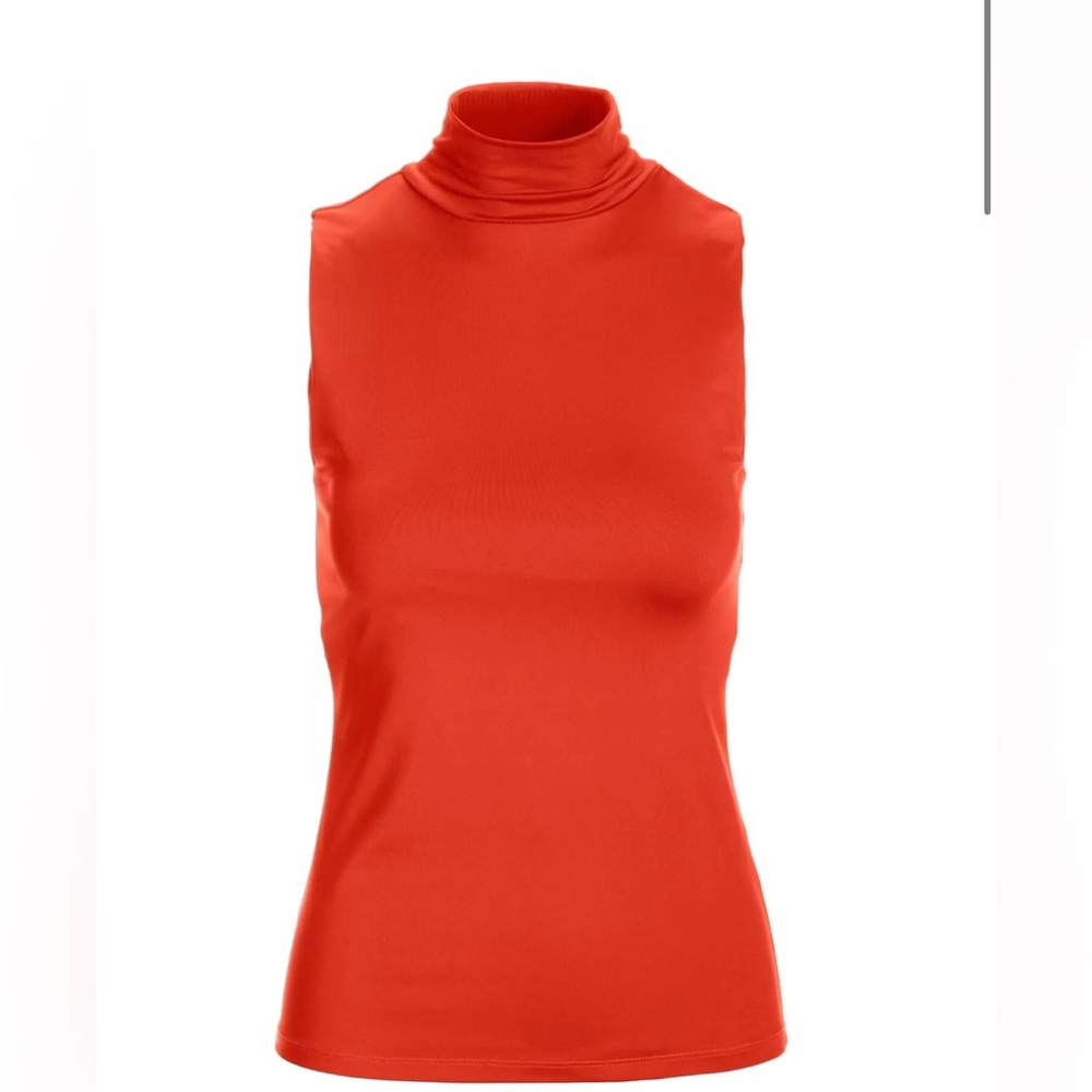 BOSTON PROPER So Modern Sleeveless Mock Neck Top Shirt Blouse Caliente Orange